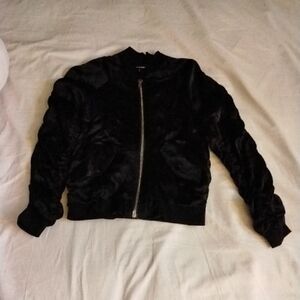 Olivaceous Black Velvet Bomber Jacket